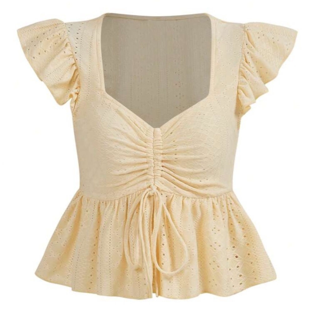 SHEIN Cream Ruffled Peplum Blouse